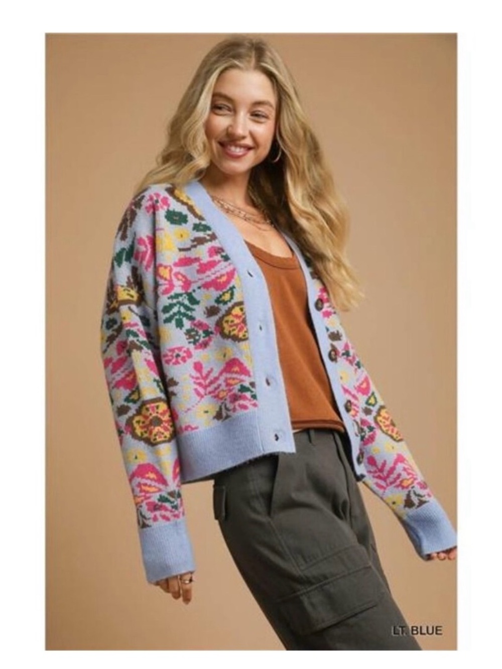Umgee Light Blue Floral Jacquard Cardigan SMALL NWT - Picture 3 of 7
